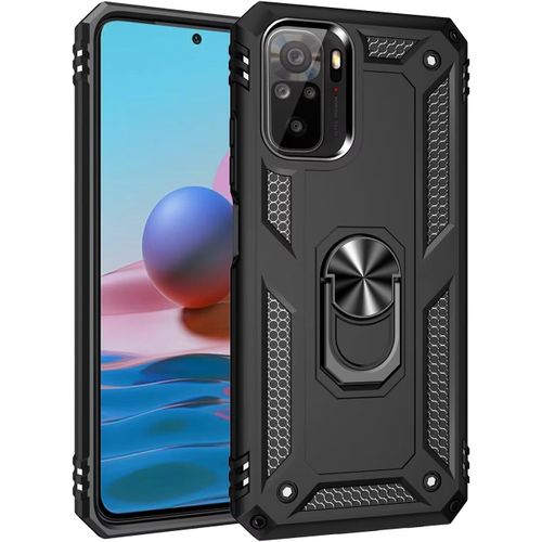 Compatible Avec Coque Xiaomi Redmi Note 10 Avec Aimant Anneau Support, 360°Double Couche Renforcée Défense Bumper Antichoc Armure Housse Etui Avec Protection Écran-Noir