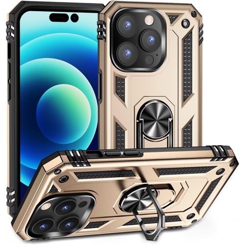 Compatible Avec Coque Iphone 14 Pro Avec Aimant Anneau Support, 360°Double Couche Renforcée Défense Bumper Antichoc Armure Housse Etui Avec Protection Écran-Or