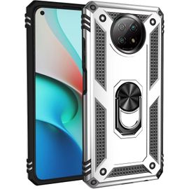 Compatible Avec Coque Xiaomi Redmi Note 9 Avec Aimant Anneau Support, 360°Double Couche Renforcée Défense Bumper Antichoc Armure Housse Etui Avec Protection Écran-Argent