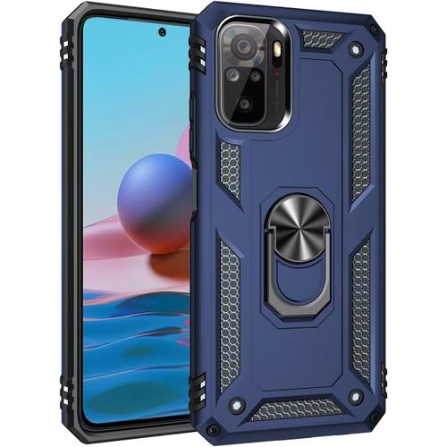 Compatible Avec Coque Xiaomi Redmi Note 10 Avec Aimant Anneau Support, 360°Double Couche Renforcée Défense Bumper Antichoc Armure Housse Etui Avec Protection Écran-Bleu