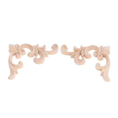 Décalcomanies d'angle en sculpture sur bois 7.5x6cm, Figurines en bois, artisanat, cadre, porte murale, décoration de meubles Style européen ancien, 1 paire de 2 pièces