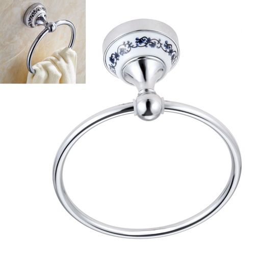 Porte-anneau porte-serviette en argent, support mural en porcelaine bleue et blanche, Base en céramique, acier inoxydable, ancien décor luxueux européen