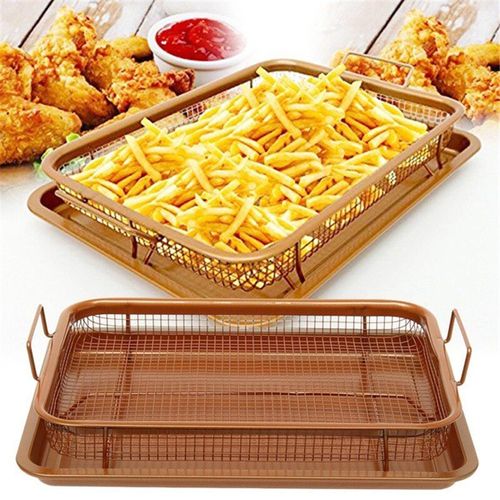 Plateau rectangulaire en cuivre pour Barbecue, filtre à huile pour frites, poêle antiadhésive, panier à frites, grille, outil de cuisine