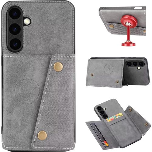 Compatible Avec Coque Samsung Galaxy S24 Plus, Etui En Cuir De Téléphone Avec Emplacement De Cartes Coque+Film De Protection D?Écran Téléphone Portable Stand Housse-Gris