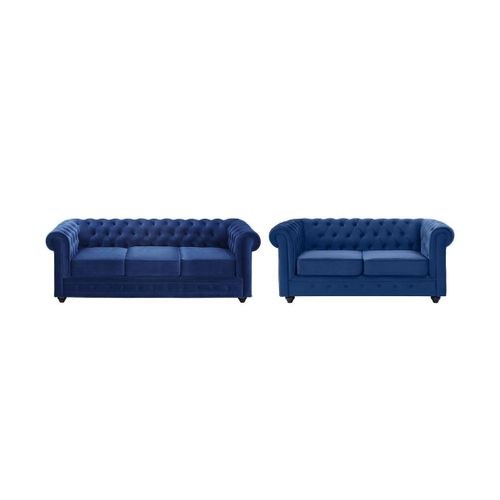 Canapé 3+2 Places Chesterfield - Velours Bleu Roi