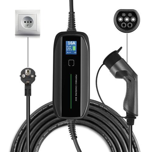 Chargeur EV pour voiture électrique, 3,6 KW, prise Schuko Vope2, IEC  62196-2, 220V trempé, boîtier de charge, 10 A, 16A, courant, câble de 6m  avec écran LED