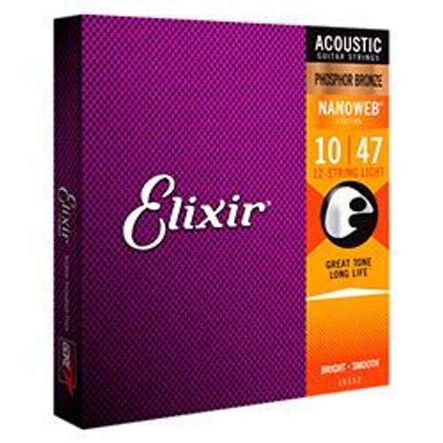 Elixir 16152 Phosphore Bronze - Jeu De Cordes Guitare Acoustique 12 Cordes 10-47