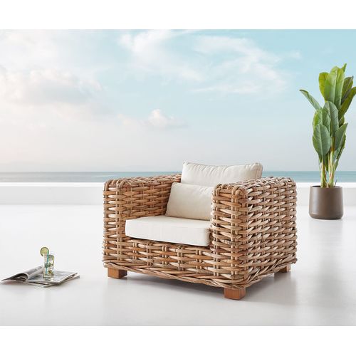 Chaise-Longue Nizza Nature En Rotin Avec Coussin Blanc Chaise Lounge