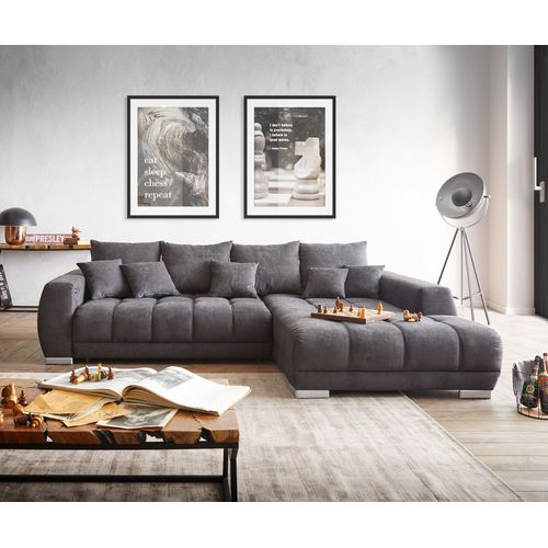 Canapé Nabor Microfibre Noir 300x230 Cm Pouf À Droite Incl. Fonction D'extension Électrique