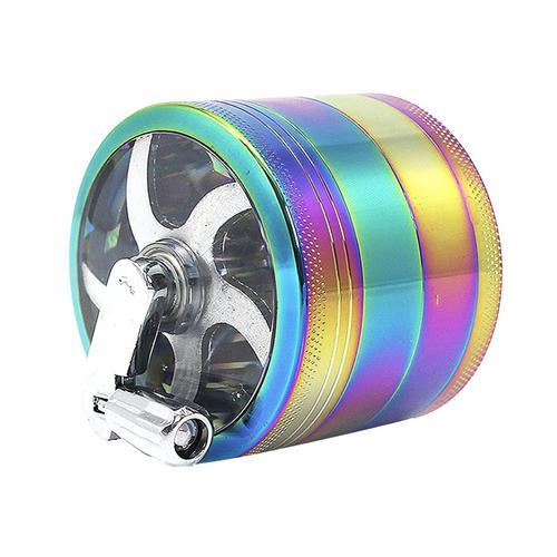 Grinder Polinator Window - Manivelle - Moulin À Herbes Épice Tabac Aluminium - Diam 62 Mm - 4 Parties - Rainbow Arc En Ciel Icy