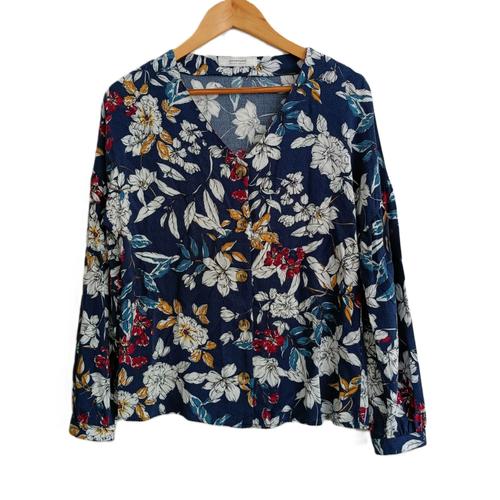 Blouse Chemise Bleu Marine A Fleurs Multicolore. Promod. Taille 38