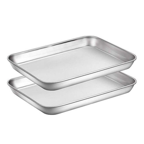Plaques de cuisson en acier inoxydable, ensemble de 2 pièces de plaques à biscuits de Chef, plaques de four grille-pain, plats de cuisson faciles à nettoyer, cuisine S