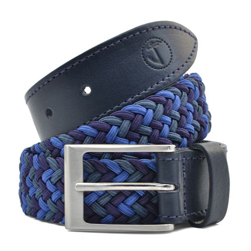 Ceinture En Tissu Tressé Élastique Ionian Seajure Pour Homme Et Cuir Bleu Marine