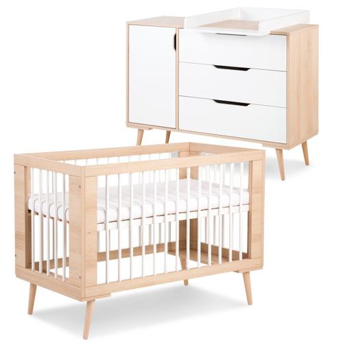 Sofie Ensemble Commode À Langer Et Lit Bébé Style Scandinave 120x60 Hêtre