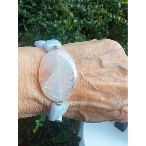 Bracelet Agate, Calcédoine Et Aigue Marine