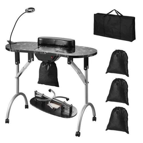Table De Manucure - Vevor - 900 X 400 X 720 Mm,Table À Ongles Pliante,Avec Dépoussiéreur Électrique,Noire
