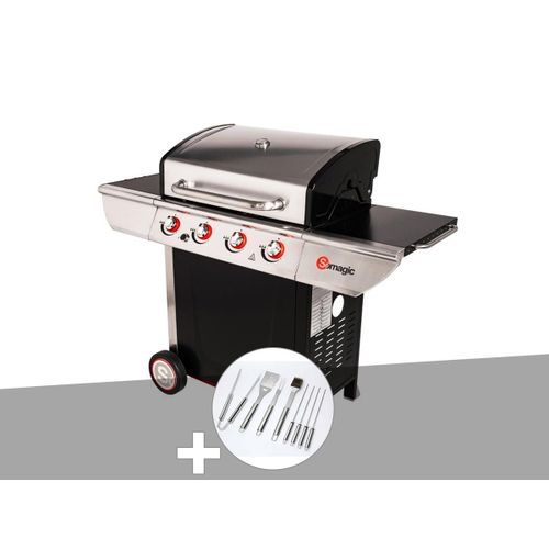 Barbecue à gaz avec chariot Manhattan 450GPI + plancha + Malette de 8 accessoires inox