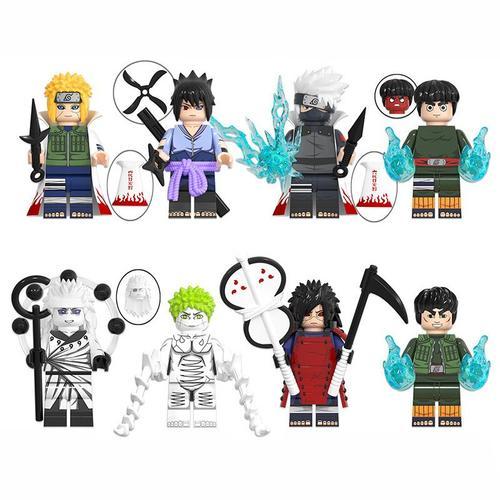 Ensemble De Mini Figurines Naruto Cartoon Uchiha Sasuke Uchiha Obito Hatake Kakashi Namikaze Minato 8 Pièces + 18 Accessoires Briques Poupée Jouet Pour Enfant