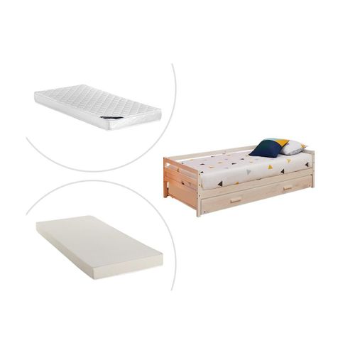 Lit Gigogne Aedan Ii - 2 X 90 X 190 Cm - Pin Massif Et Mdf - Blanchi + Matelas