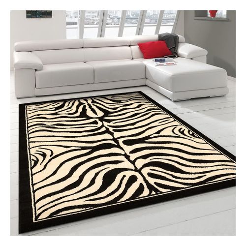 Tapis Grand Salon 270x370 Tissé Noir Rectangle Motif Animaux Lyn1 Zebre