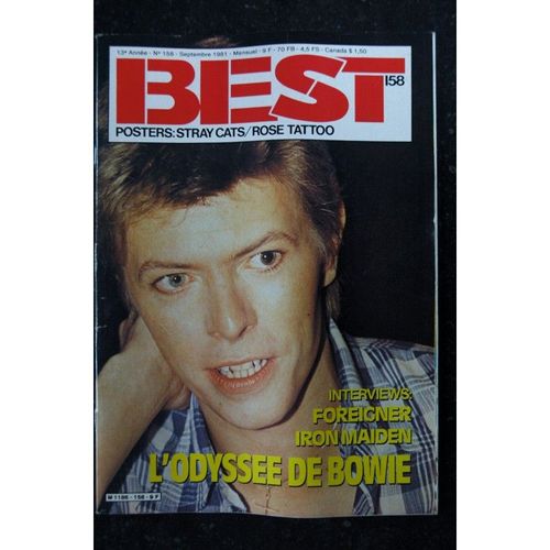 Best 158 Septembre 1981 Cover Vadid Bowie Interviews Iron Maiden Foreigner Posters Stracy Cats Rose Tattoo