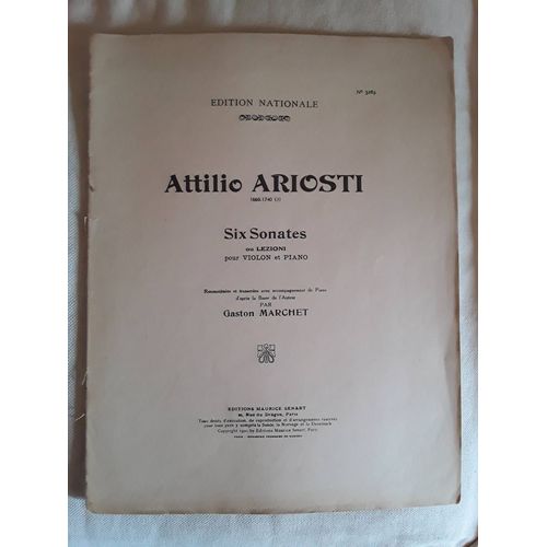 Attilio Ariosti Six Sonates Pour Violon Gaston Marchet