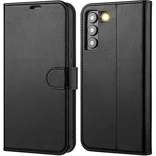 Coque Galaxy S22 Plus ++ Simili Cuir Rabat Noir Porte Carte
