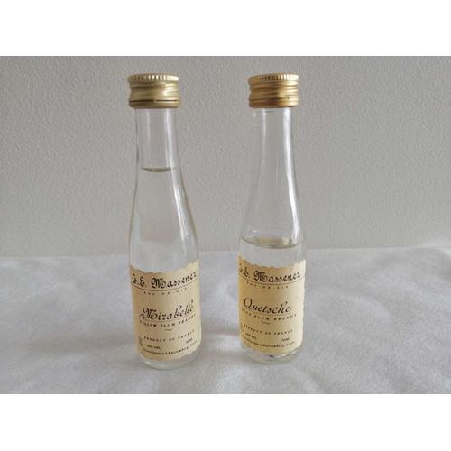 Lot 2 Mignonnettes Eau De Vie Mirabelle Quetsche G.E Massenez Digestif Bouteille