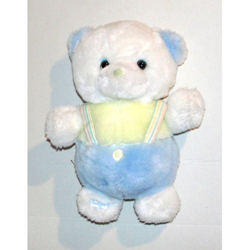 Peluche Ours Boulgom Blanc Jaune Bleu Vintage - Doudou Ourson 27 Cm