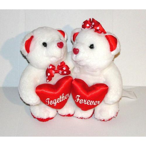 peluche couple d'ours amoureux coeurs brillant together forever
