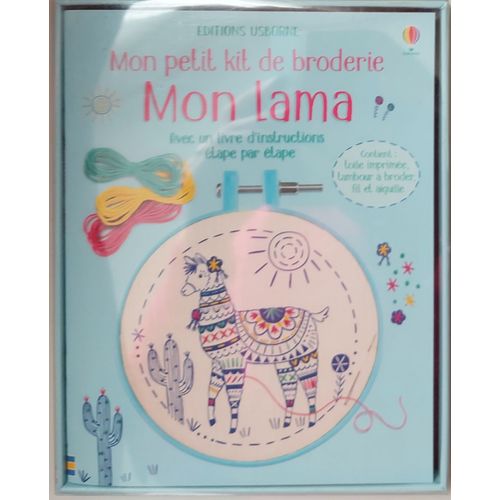 Mon Lama - Mon Petit Kit De Broderie - Coffret Avec Toile Imprimée, Tambour À Broder, Fil Et Aiguille