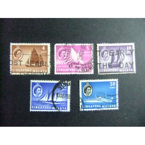 51 Malaya Singapore Singapour 1955 / Barcos Veleros / Yvert 30+31+34+36+39 Fu