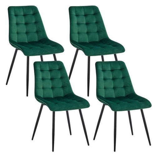 Lot De 4 Chaises En Velours - Chaises De Salle À Manger Style Rétro,Ergonomiques - 47 Lx43 Px50 H Cm(Vert Foncé)