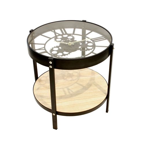 Table D'appoint Horloge - Diamètre 40,50 Cm - Bois Et Noir.