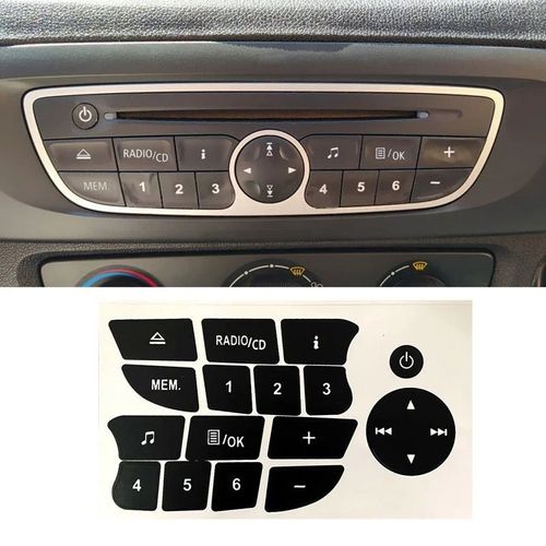 Autocollants De Réparation De Bouton Audio De Voiture,Autocollants Noirs,Accessoires Pour Twingo,Renault Clio,Megane,2009-2011