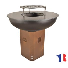 RC CONCEPT - Barbecue Plancha Brasero à bois 3 en 1 - RC L'Authentique Ø 106 cm avec grille et réhausse - Finition Aspect Rouille