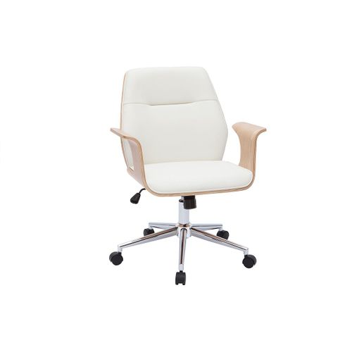 Chaise De Bureau Design Blanc Et Bois Clair Rufin