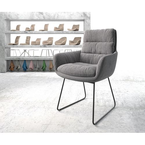 Chaise-Rembourrée Abelia-Flex Avec Accoudoir Cadre Croisé Noir Tissu Texturé Gris Clair