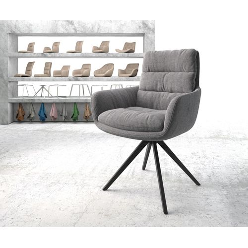 Chaise-Rembourrée-Pivotante Abelia-Flex Avec Accoudoir Cadre Croisé Carré Noir Tissu Texturé Gris Clair
