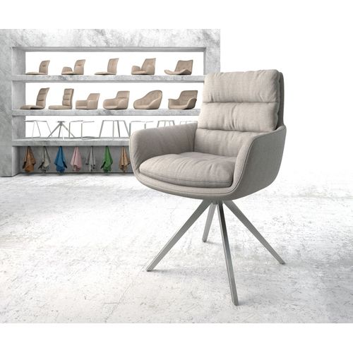Chaise-Rembourrée-Pivotante Abelia-Flex Avec Accoudoir Cadre Croisé Carré Acier Inoxydable Rayures Gris Clair