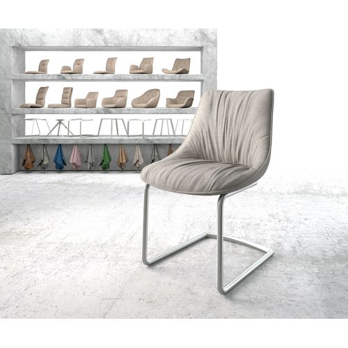 Chaise-Rembourr?E Elda-Flex Cantilever Rond Acier Inoxydable Rayures Gris Clair