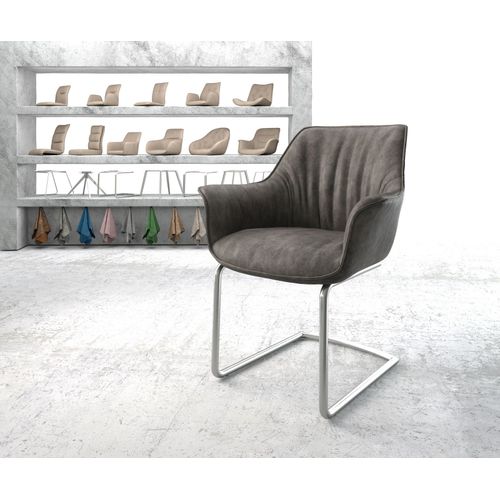 Chaise-Rembourrée Keila-Flex Avec Accoudoir Cantilever Rond Acier Inoxydable Anthracite Vintage