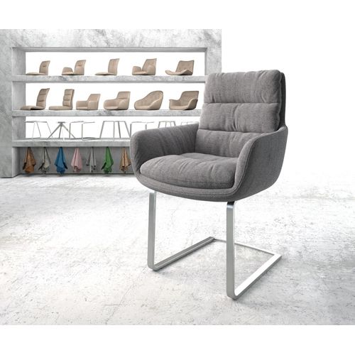 Chaise-Rembourrée Abelia-Flex Avec Accoudoir Cantilever Plat Acier Inoxydable Tissu Texturé Gris Clair