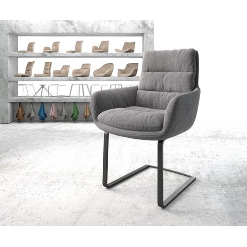 Chaise-Rembourrée Abelia-Flex Avec Accoudoir Cantilever Plat Noir Tissu Texturé Gris Clair