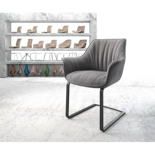 Chaise-Rembourrée Keila-Flex Avec Accoudoir Cantilever Plat Noir Tissu Texturé Gris Clair