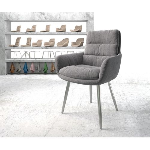 Chaise-Rembourrée Abelia-Flex Avec Accoudoir 4-Pieds Conique Acier Inoxydable Tissu Texturé Gris Clair