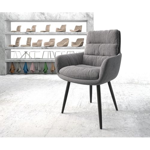 Chaise-Rembourrée Abelia-Flex Avec Accoudoir 4-Pieds Conique Noir Tissu Texturé Gris Clair