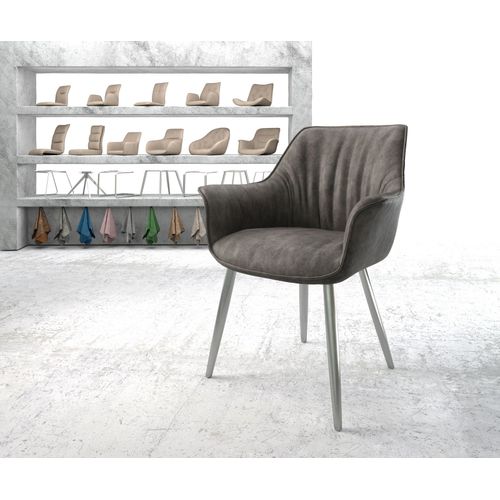 Chaise-Rembourrée Keila-Flex Avec Accoudoir 4-Pieds Conique Acier Inoxydable Anthracite Vintage