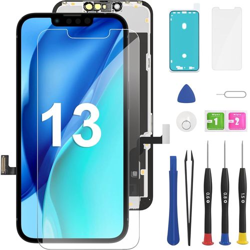 Ecran Iphone 13 6.1'', Écran Iphone 13 Lcd Complet Replacement, Écran Iphone 13 Tactile 3d Numériseur Assemblage Complet Cadre Étanche Autocollant+Protège-Écran