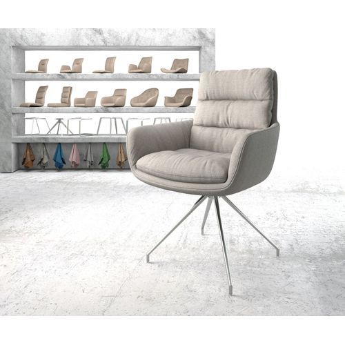 Chaise-Rembourrée-Pivotante Abelia-Flex Avec Accoudoir Cadre Croisé Conique Acier Inoxydable Rayures Gris Clair